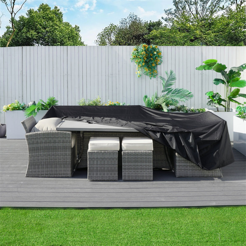106" Black Grey Large Square Waterproof Patio Furniture Cover with PVC Coating, Sealed Seams and Adjustable Drawstring, Black