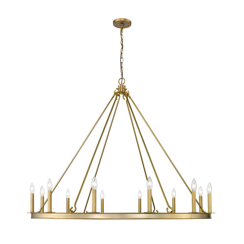 Lustre géométrique à style bougie 12 lumières Eddison, Laiton vieilli