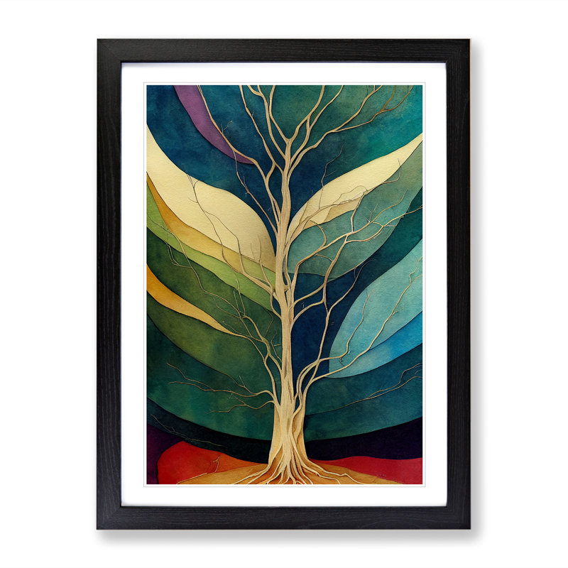Colourful Tree Leaves No.3 Abstract - Single Picture Frame Print, Black, 64cm H x 46cm W x 2cm D