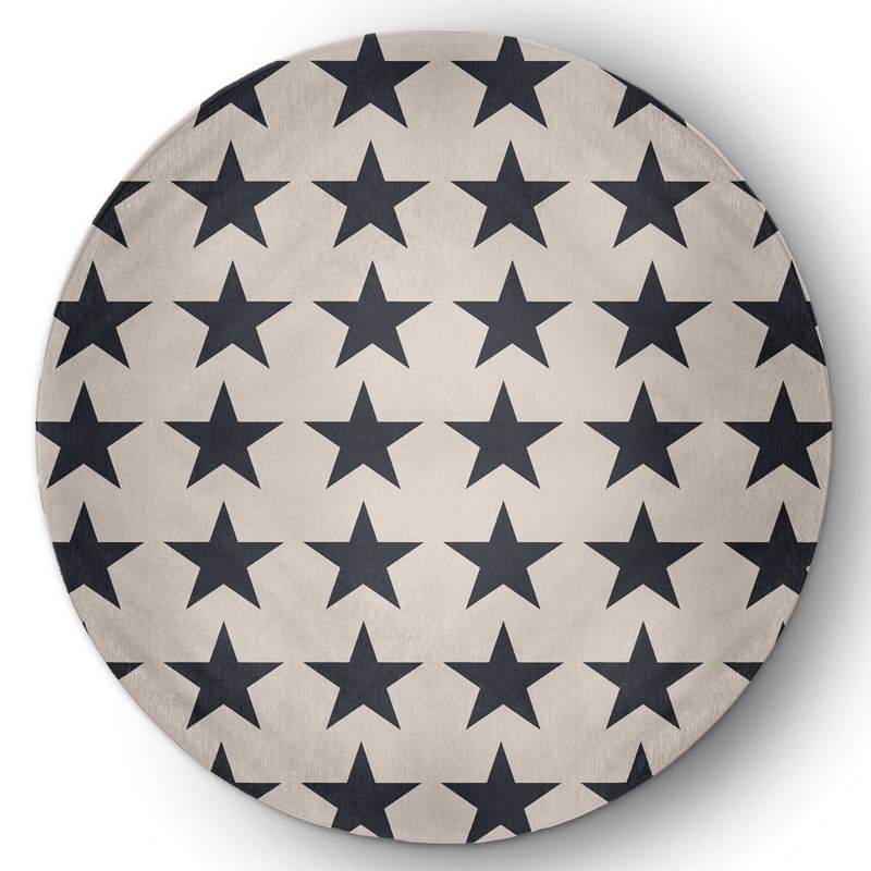 Tapis intérieur / extérieur en chenille tissé à la machine à motif géométrique noir / gris, Rond 5 pi