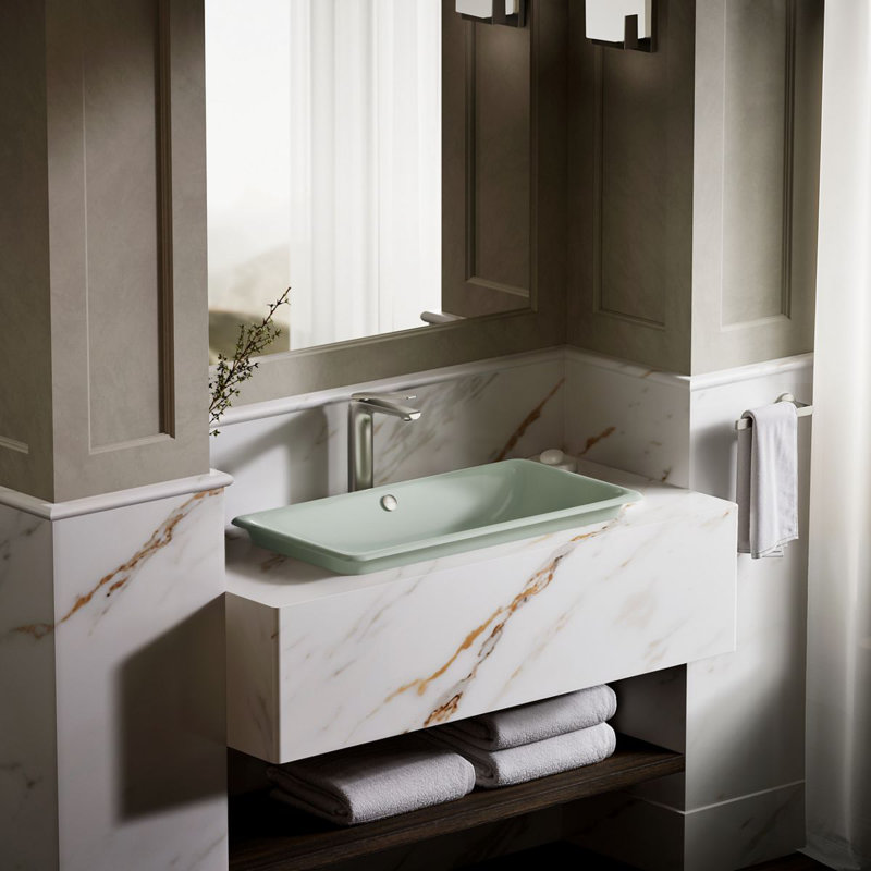 Iron Plains 30 In. Rectangular Drop-In / Undermount / Vessel Bathroom Sink, Aspen Green