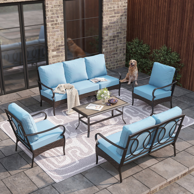 7-person Outdoor Conversation Set With Loveseat, Light Blue