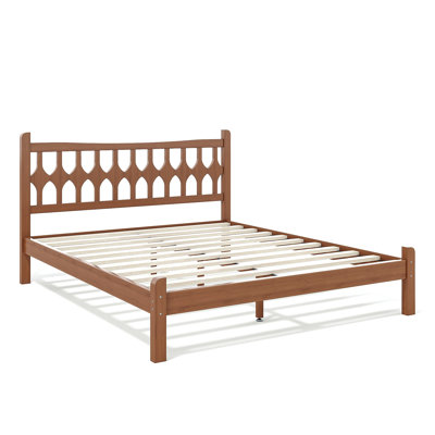 Lit plateforme en bambou Queen Size avec tête de lit en forme de losange, cadre de lit en bambou massif avec lattes de soutien, pour chambre à coucher ou chambre d'amis, marron