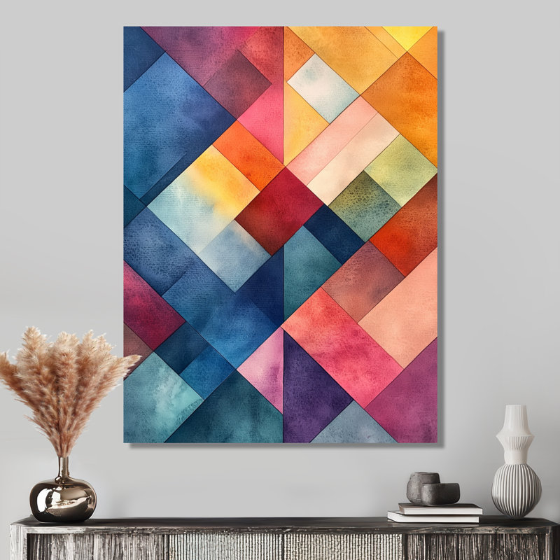 Diagonale de grille avec espace négatif - art géométrique abstrait en métal, impression moderne sur métal, L 16 po x H 32 po