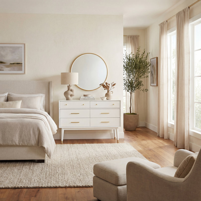Commode 6 tiroirs Zack, Blanc/laiton