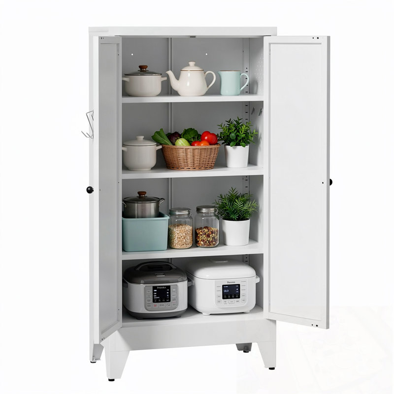 Garde-manger en métal 3 tablettes réglables, White
