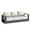 Canapé d'extérieur moderne 3 places en aluminium avec coussins en oléfine de 17 cm d'épaisseur et accoudoirs aspect bois de 12 cm de large