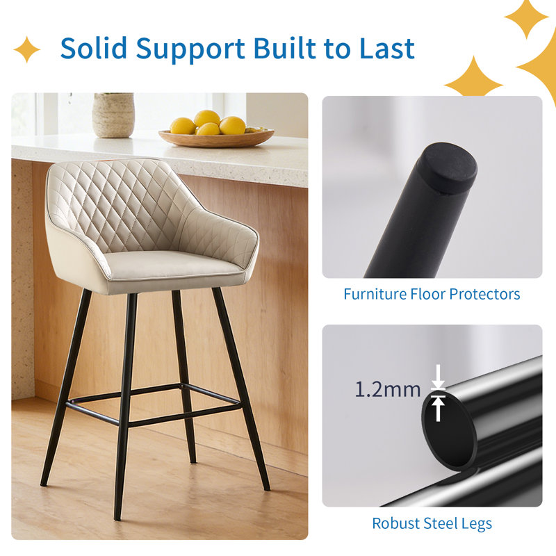 Upholstered Counter Stool, Beige, Faux Leather