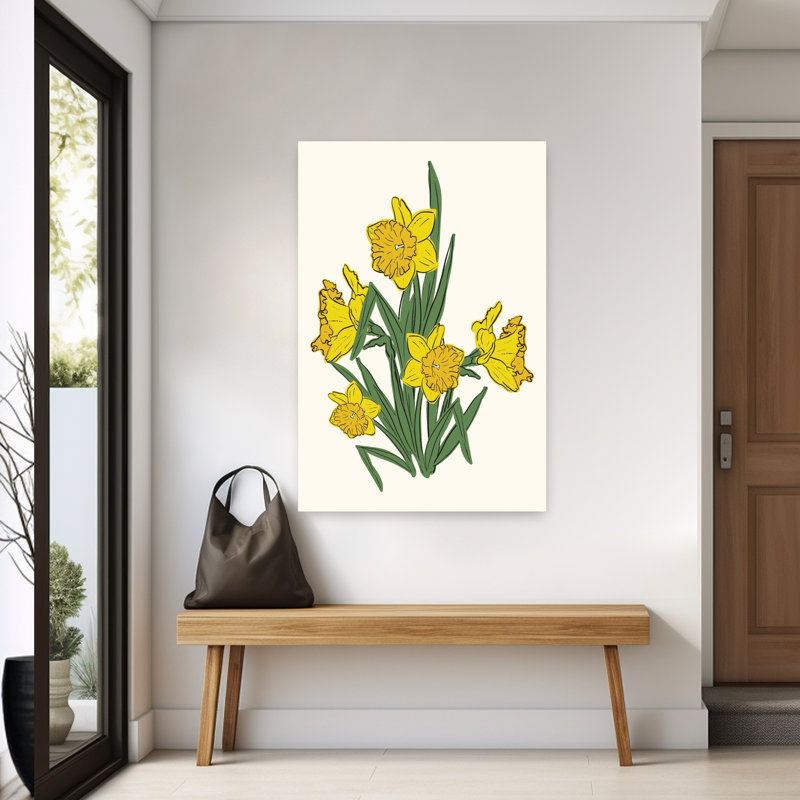 Art floral de jonquilles abstraites, H 60 po x l 40 po