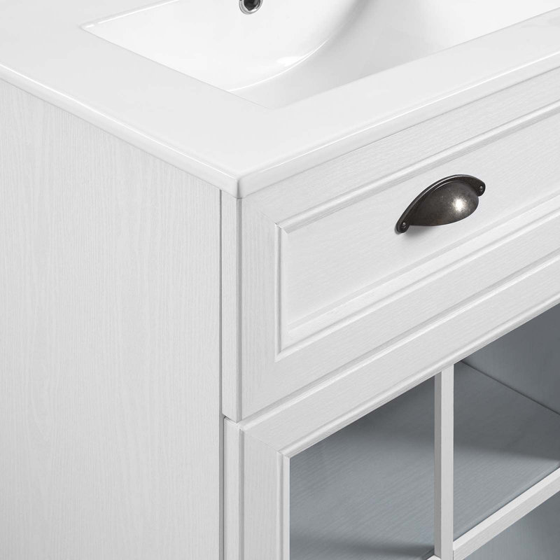 Isle 48" White Double Sink Bathroom Vanity Cabinet with Glass Doors
