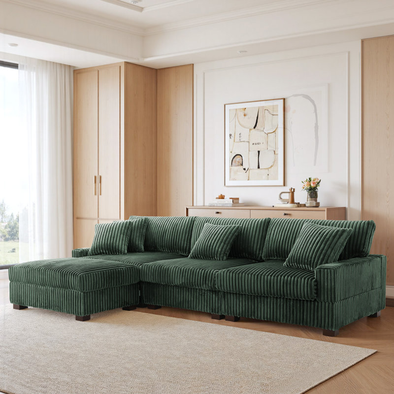 4 Seater Sectional, Green Polyester/Foam Padding
