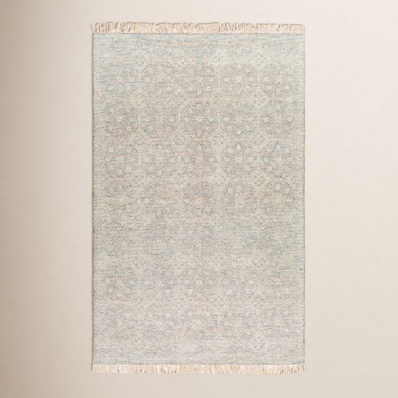 Tapis oriental sauge / avoine / rouge Jones, Rectangle 5 pi x 7 pi 6 po