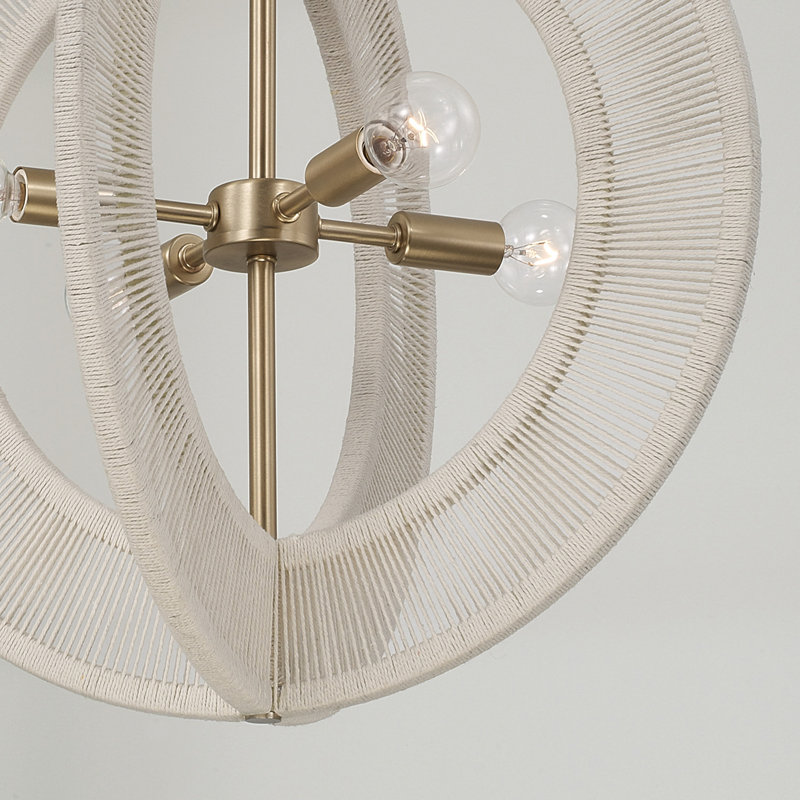 20" W x 20" H 4-Light Orb Pendant in Matte Brass with Bleached Natural Rope
