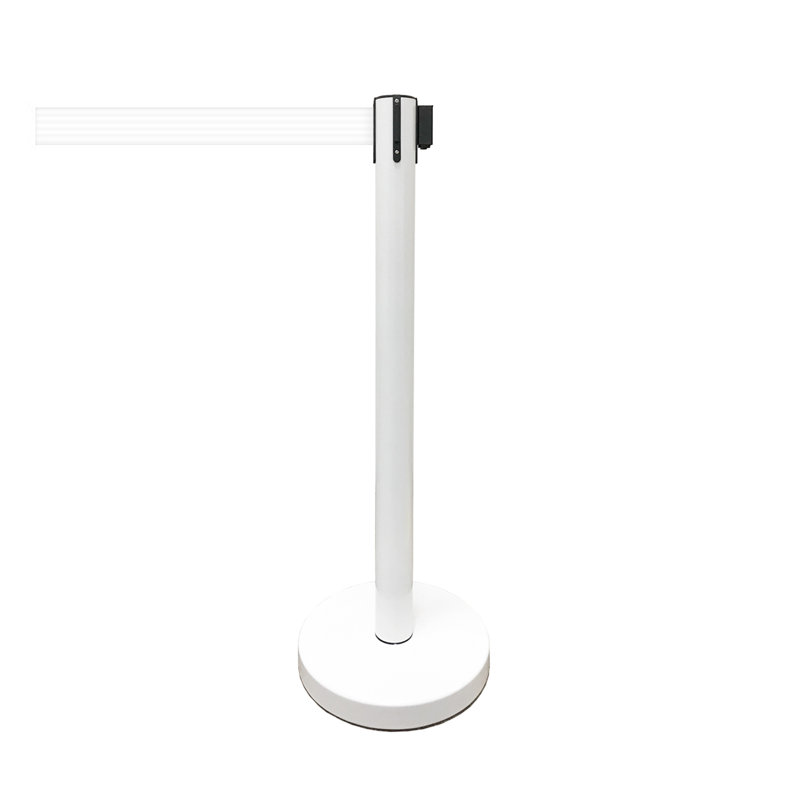 36" Retractable Belt Queue Safety Stanchion Barrier (6 Posts w/78" Belt+SF+W Receiver), White