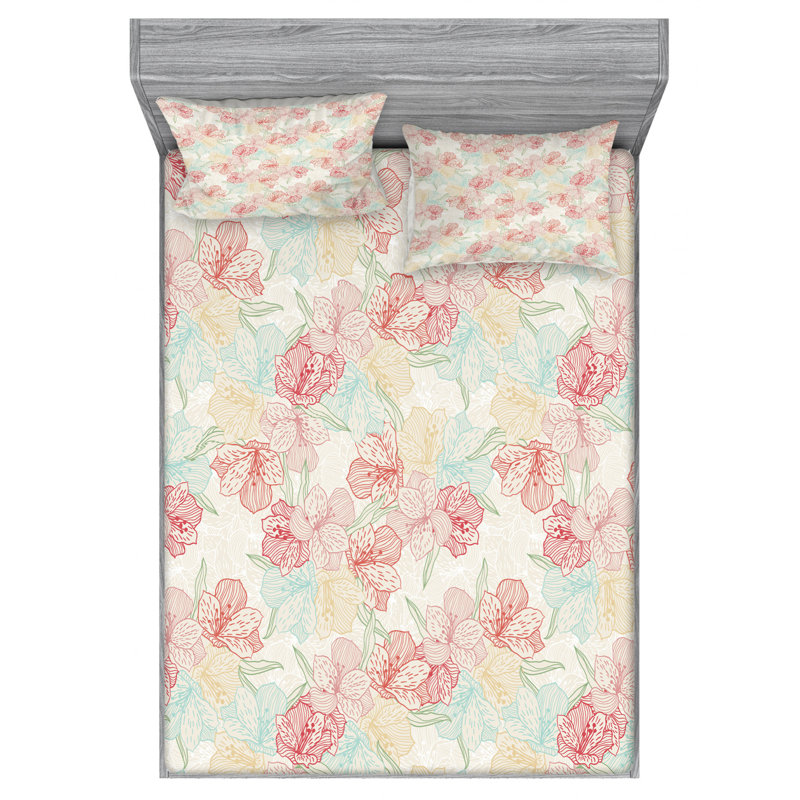 Microfiber Floral Sheet Set, Queen Sheet Set + Fitted Sheet + 2 Pillowcases
