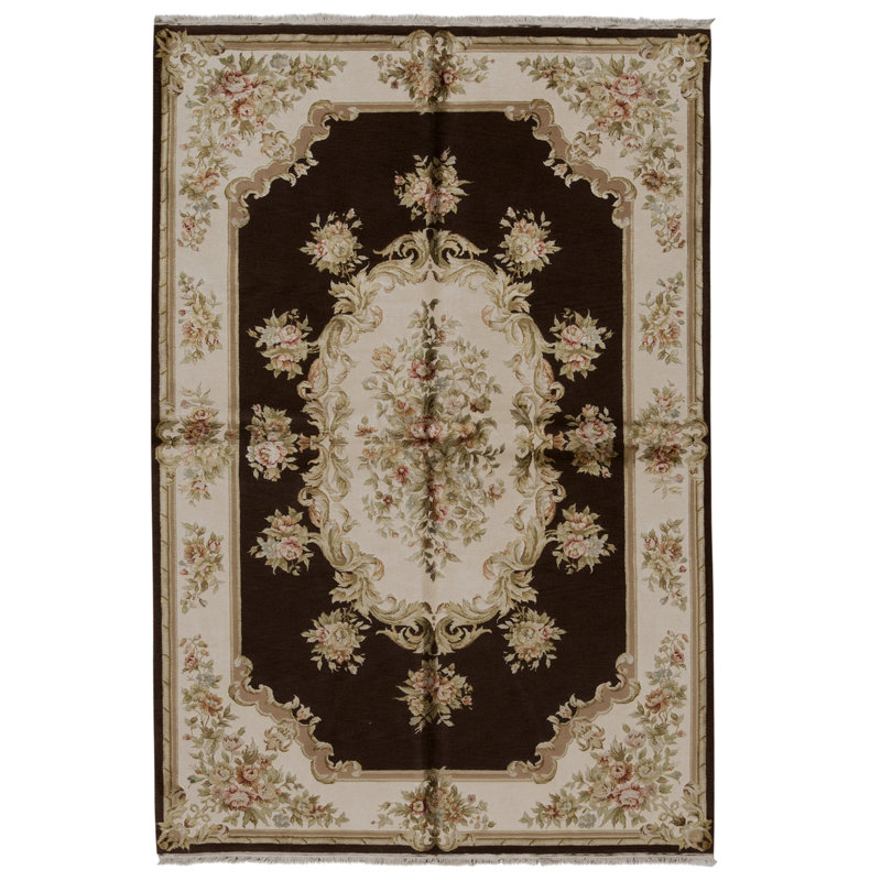 Hand Knotted Area Rug in Brown And Cream