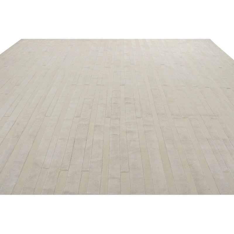 Rug & Kilim’S Oversized Textural Square Rug, Subtle Cream White High-Low Stripes