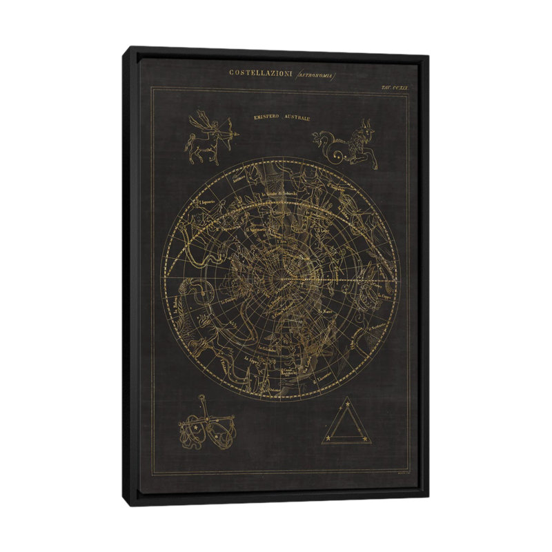 Costellazioni ii, impression sur toile tendue, H 26 po x l 18 po x P 1,5 po, Toile avec cadre noir, Pas de tapis