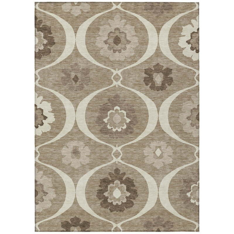 Tapis intérieur / extérieur taupe brun et ivoire 5 'x 8'