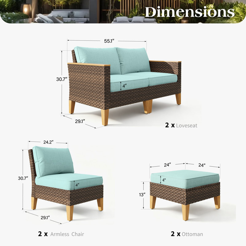 Ensemble de conversation modulaire 8 pièces Shutesbury, Non, Bleu