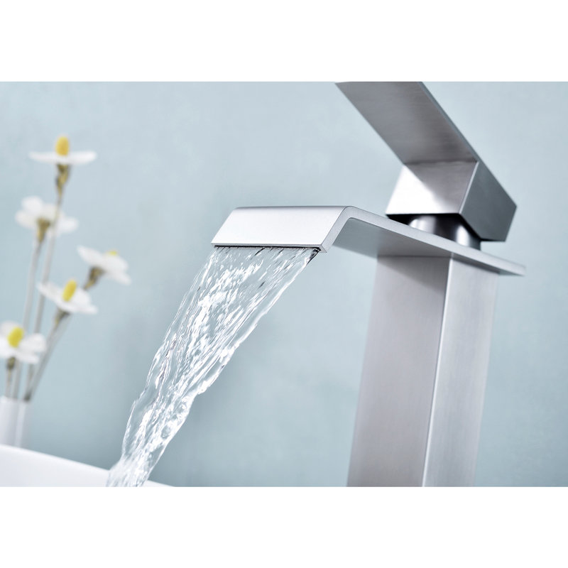 Waterfall Flow Bathroom Faucet In Brushed Nickel - Single Handle For Superior Functionality, Stainless Steel Construction Stylish With Nickel, Control, Robust