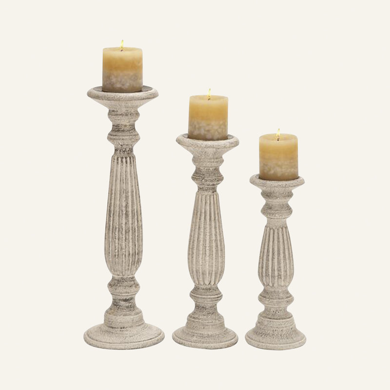 Ensemble de chandeliers de table en bois 3 pièces, Blanc