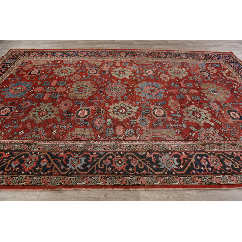 Tapis unique en laine noué à la main Serapi rouge / brun de 8 pi 1 po x 12 pi 3 po avant 1900 Omena