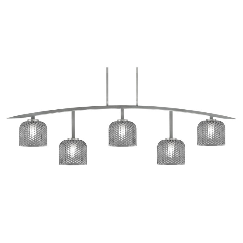 Barre d'éclairage 5 lumières avec verre texturé Kurve, H 13,5 po x l 51,25 po x P 6 po, Nickel, Fumée