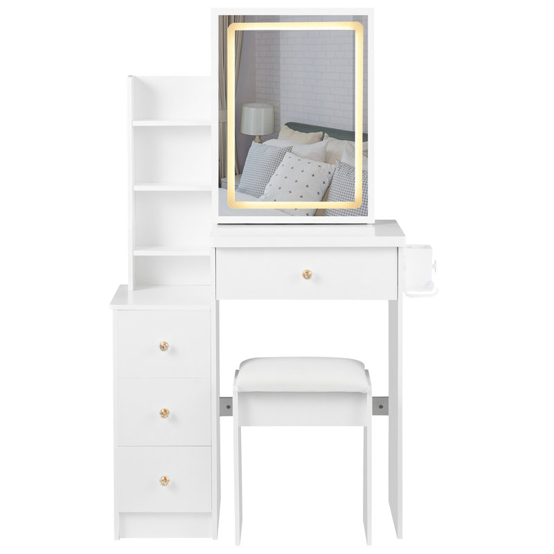 Table de chevet avec armoire de chevet, Blanc