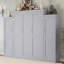 Grand lit gris multifonctionnel avec 2 garde-robes et tablette de rangement, cadre de lit plateforme pliable pour chambre d'amis, armoire à disposition en bois pour invités, mécanisme