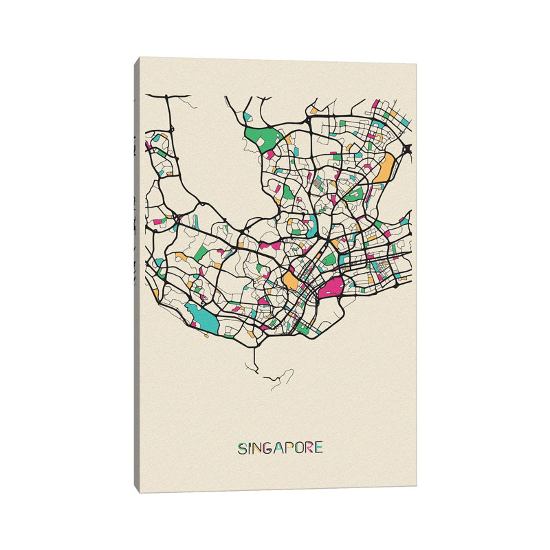 Singapore Map by Ayse Deniz Akerman - Wrapped Canvas Gallery-Wrapped Canvas Giclée, 20.32 cm H x 30.48 cm W