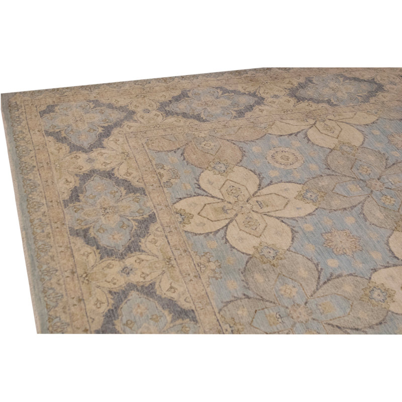 Tapis bleu clair / beige noué à la main de haute qualité