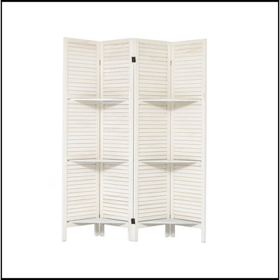 Paravent avec tablettes, paravent blanc à 4 panneaux, paravents et paravents pliants, paravents et cloisons portables en bois pour la chambre à coucher, le bureau personnel et le studio