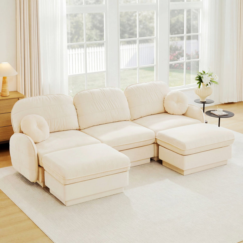 Canapé en U avec repose-pieds mobile pour le salon, 105.1" W, Cream Beige Chenille