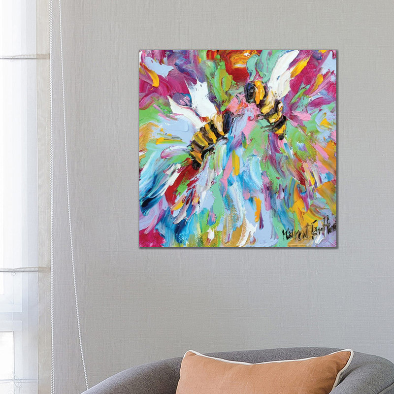 Bee Happy by Karen Tarlton - Wrapped Canvas Painting, 66.04 cm H x 66.04 cm W x 3.175 cm D