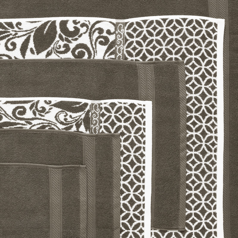 Mocha Cotton Jacquard Washcloth and Hand Towel Set