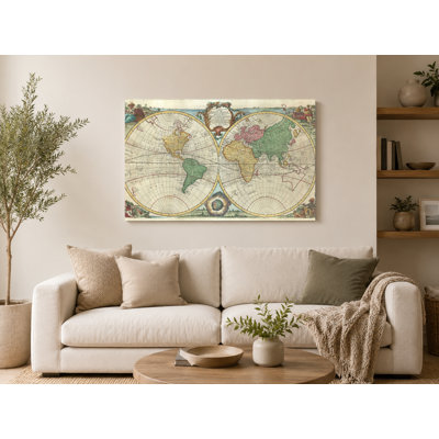 A New & Accurate Map of the World in Two Hemispheres (1744) — Landscape Canvas Wall Art