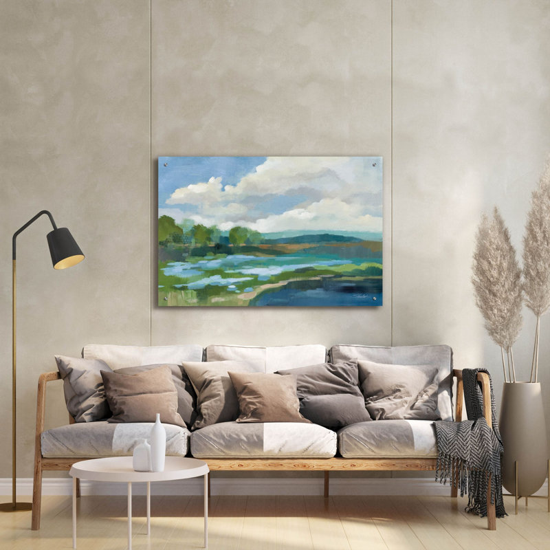  «Blue Coastal Flowers» par Silvia Vassileva, art mural en verre acrylique, 36 po x 24 po, H 24 po x l 36 po