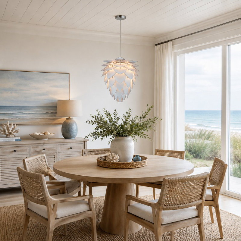 Lustre artichaut 1 lumière en bois blanc
