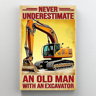 An Old Man with Excavator - 1 pièce, impression d'art graphique rectangulaire sur toile tendue
