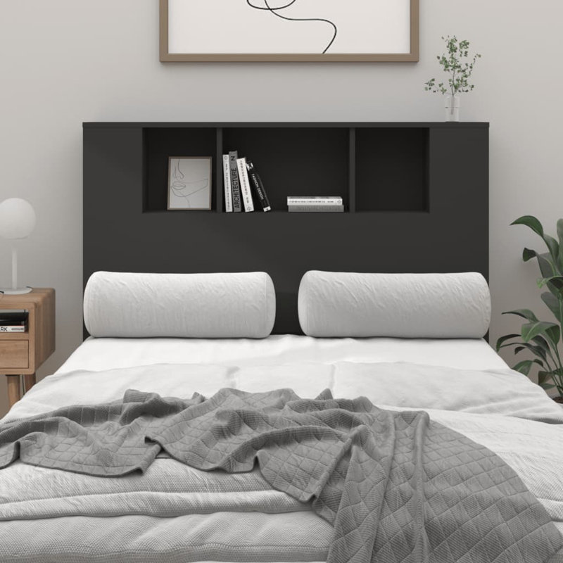 17 Stories Headboard Cabinet Engineered Wood, Small Double (4'), Black