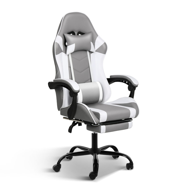 Inbox Zero Adjustable Reclining Ergonomic Faux Leather Swiveling PC &  Racing Game Chair with Footrest in Pink/White