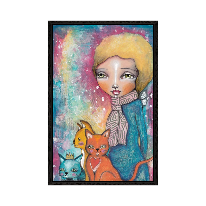 Cat Girl by Tamara Laporte - Print on Canvas, 152.5 cm H x 101.5 cm W, Black Framed