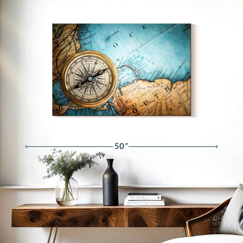 Aletra Compass On Map, 24" H x 36" W