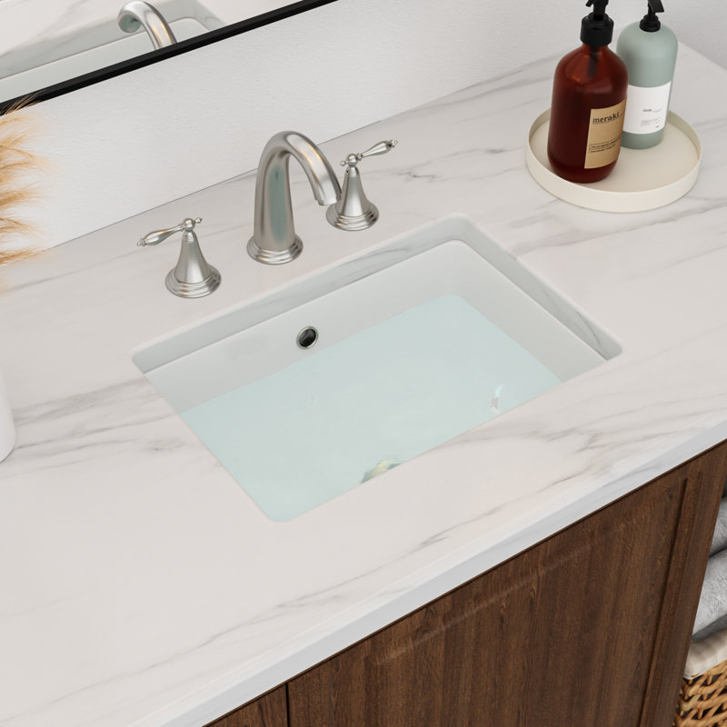 17" L x 12" W Rectangular White Ceramic Undermount Bathroom Sink with Overflow