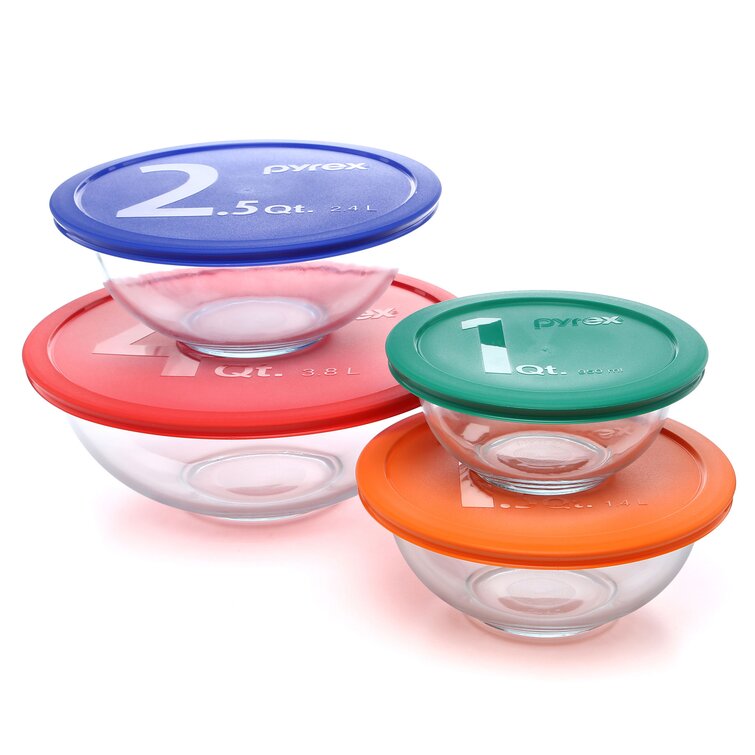 Pyrex Smart Essentials 8 Piece Glass Mixing Bowl Set with Lid