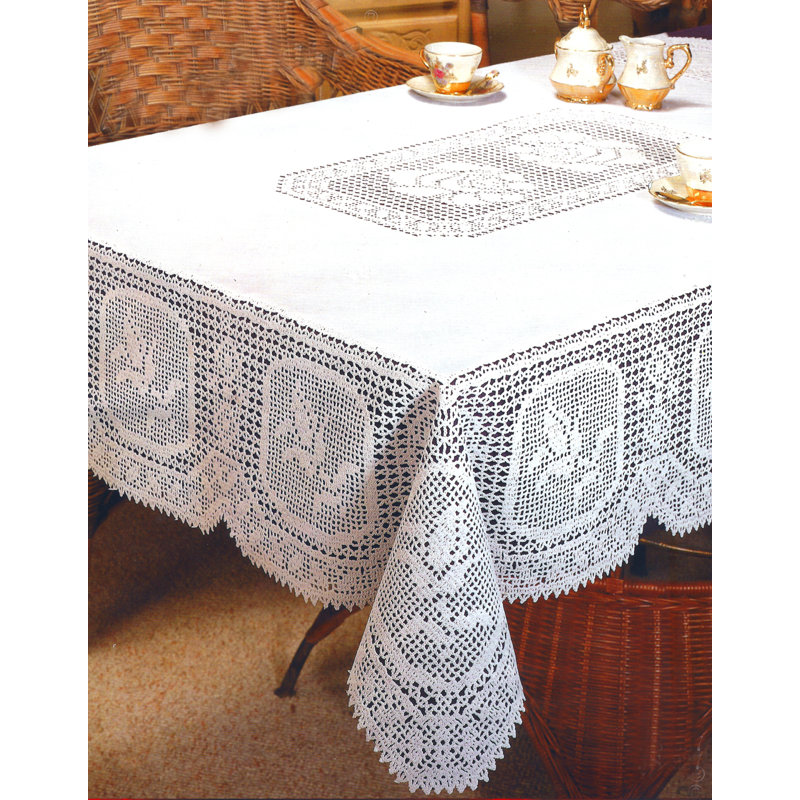 Kenyatta Fine Lace Crochet Floral Vinyl Tablecloth , 54" x 72"