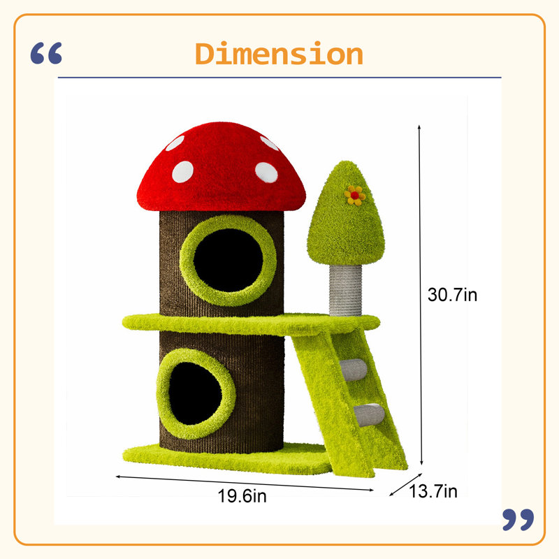 Tour pour arbre à chat 30,7 po moderne avec maison de chat à thème champignon et poteaux à griffer en sisal, convenant à une utilisation à l'intérieur et à plusieurs chats