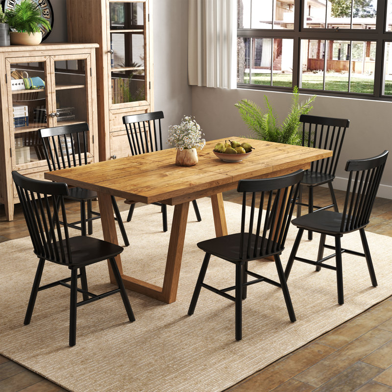 Ensemble de table de salle à manger en bois massif, table de salle à manger extensible Farmhouse et chaise Windsor pour salle à manger / cuisine