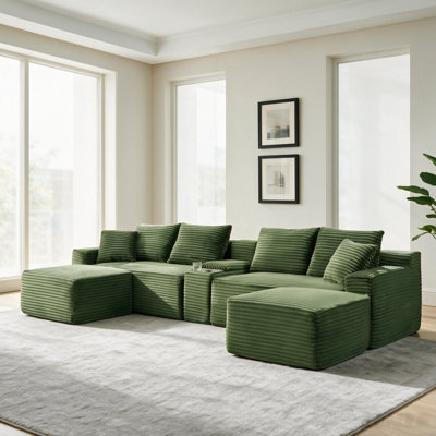 Canapé modulaire 5 pièces sans assemblage à compression, canapé désossé avec console, canapé modulaire à assise profonde pour salon et chambre à coucher